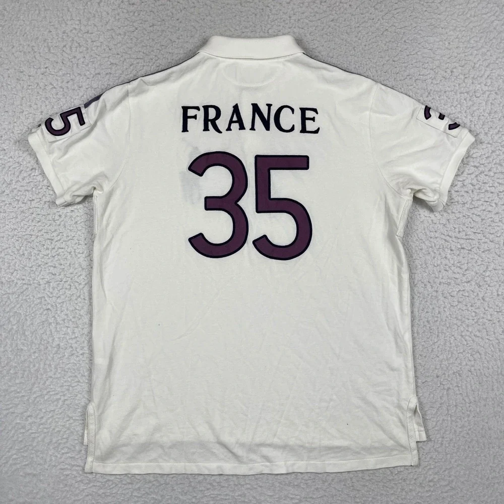Polo Ralph Lauren France Polo Shirt Mens XL White Big Pony Custom Fit Sporty